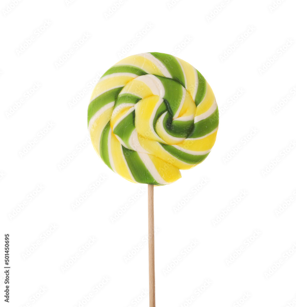 Sweet lollipop isolated on white background, closeup