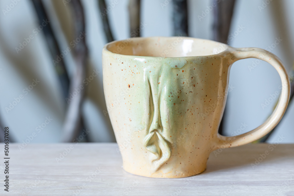 Ready ceramic handmade cup.  Art concept.