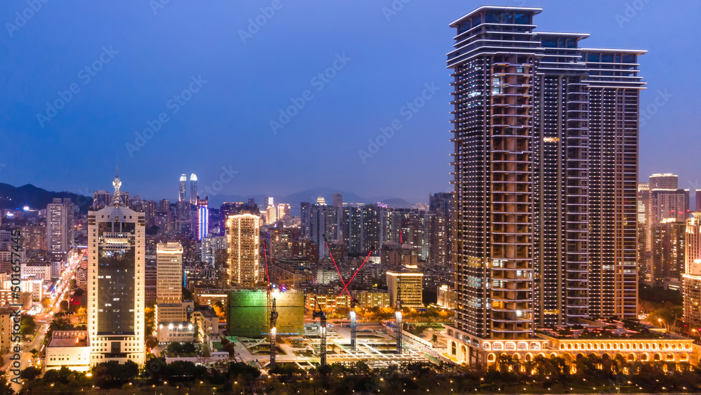 厦门城市夜景大幅面航拍