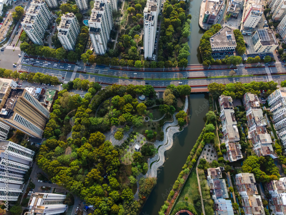 航拍苏州现代高层住宅景观