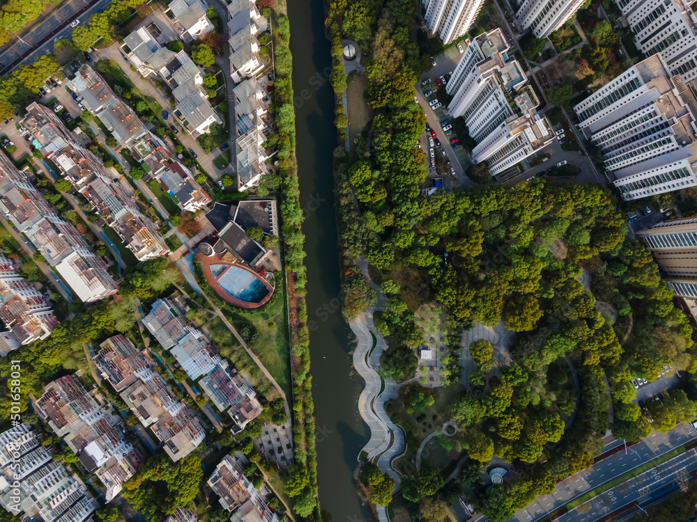 Aerial photography of Suzhou modern high-rise residential building landscape