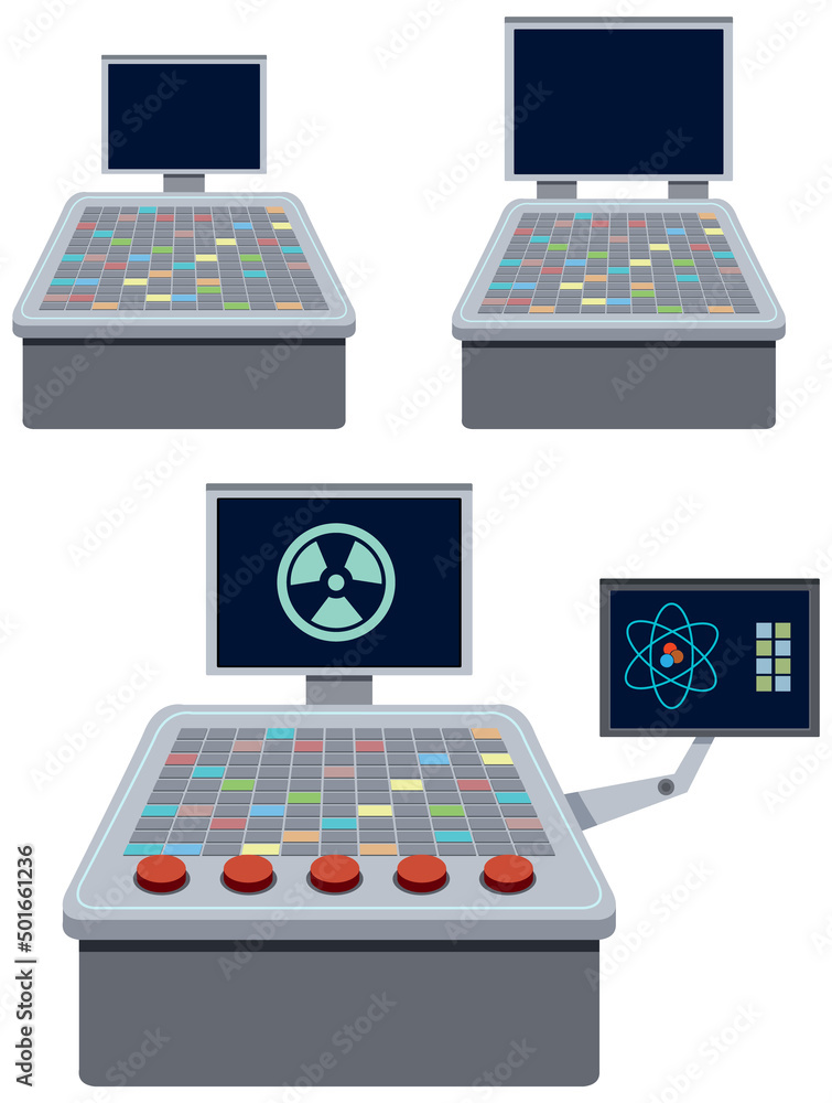 Set of control panels and monitors