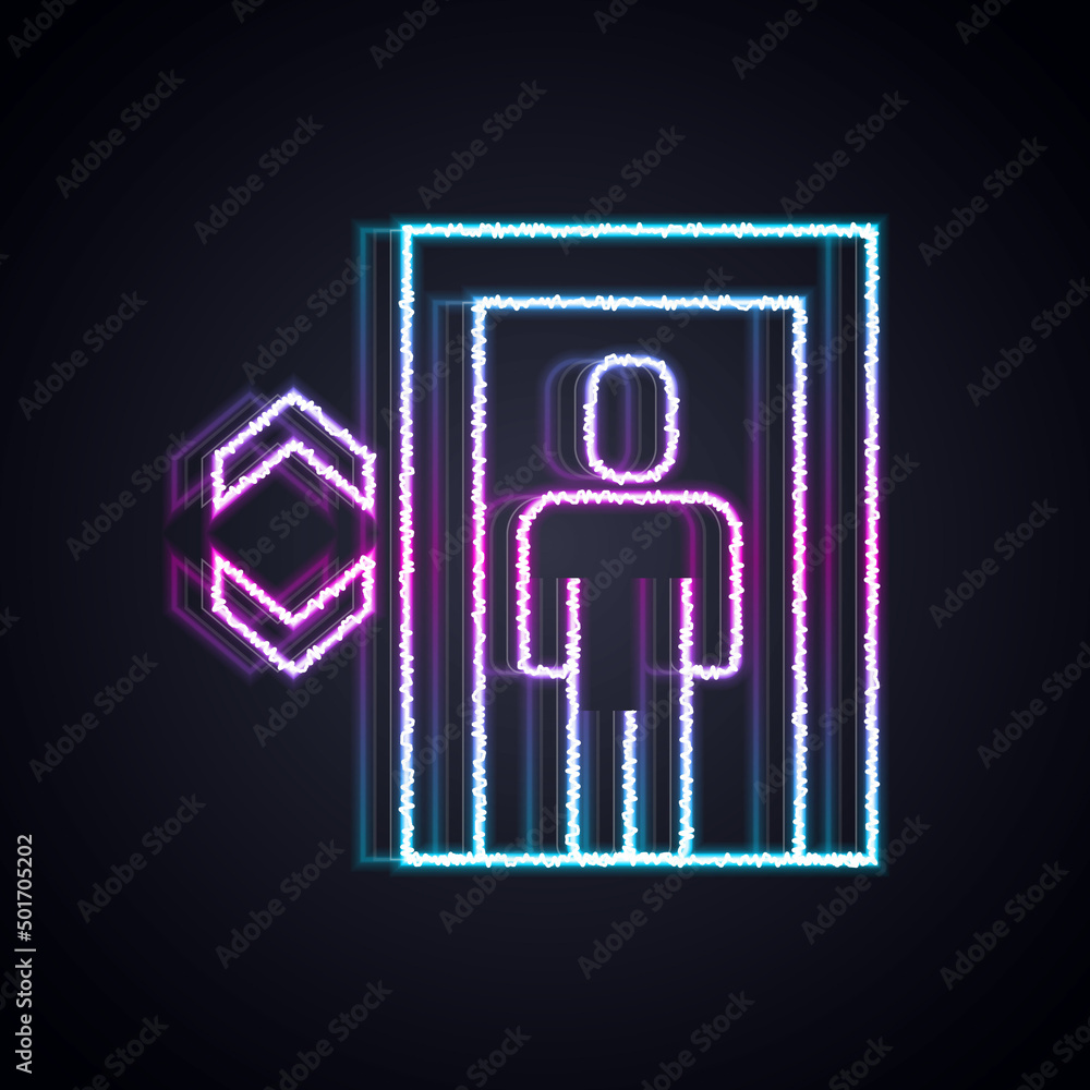 Glowing neon line Lift icon isolated on black background. Elevator symbol. Vector