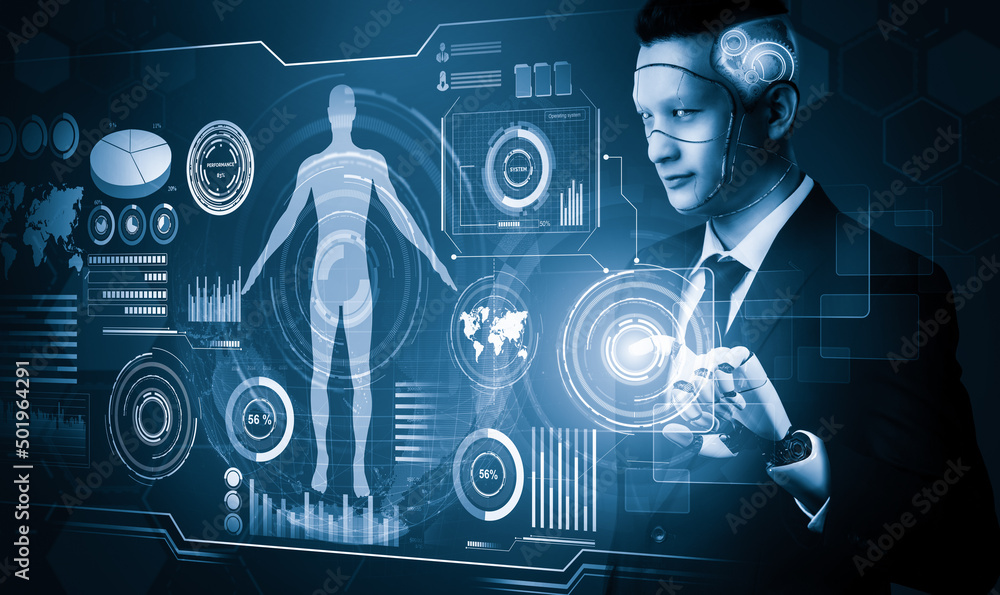 3D渲染未来机器人技术开发、人工智能AI和机器