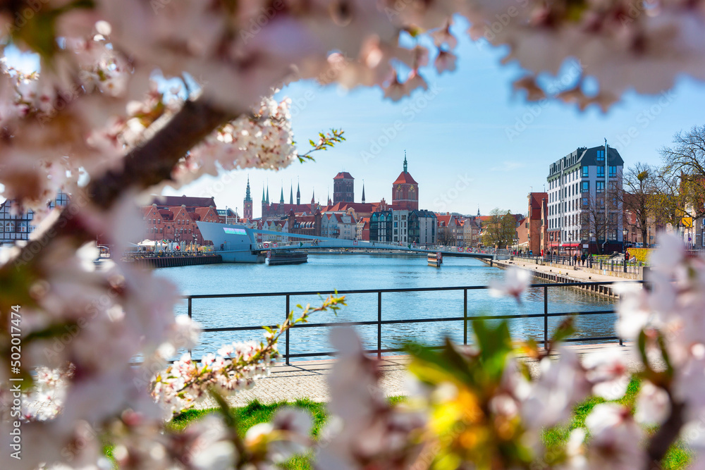 Spring over the Motława River in Gdansk. Poland