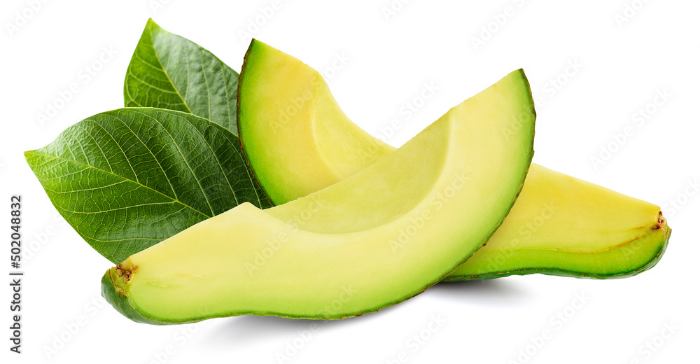 Avocado isolated on white background. Avocado fruit clipping path. Avocado macro studio photo