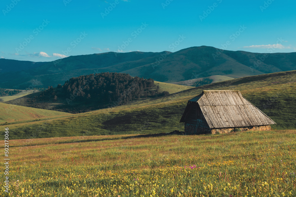 Shepherd cottage on Zlatibor hill slope in Serbia