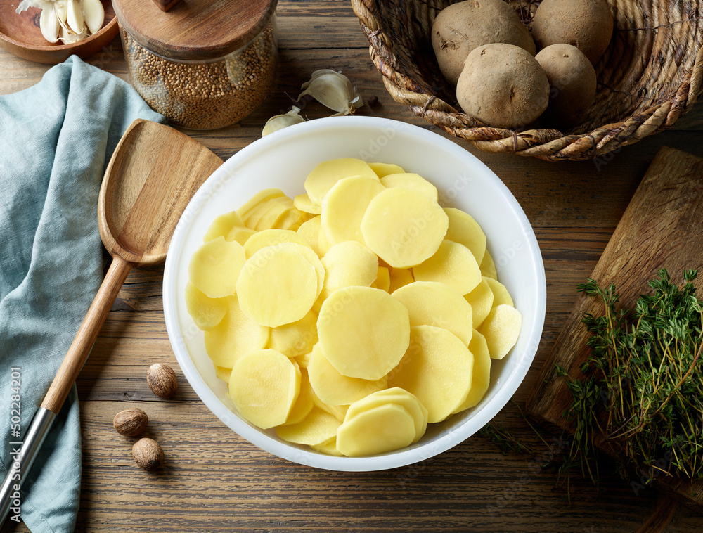 fresh raw potato slices