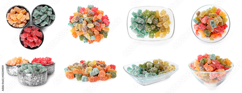 Set of tasty jelly bears isolated on white