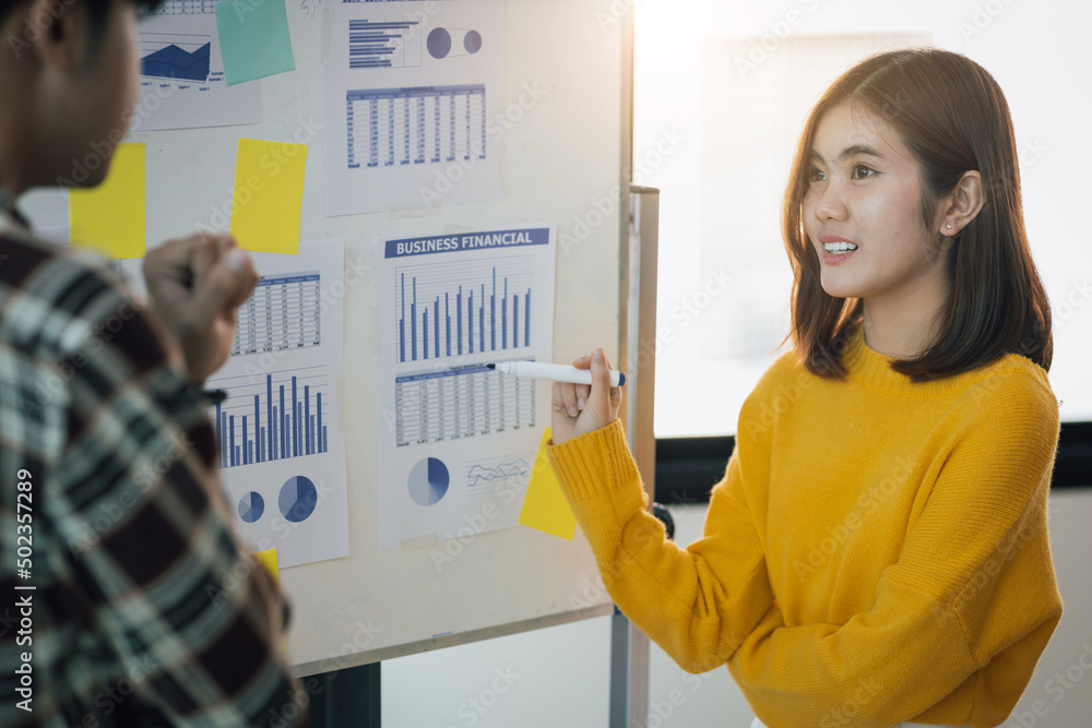 Women and colleagues analyzing business financial and planning investment finances.