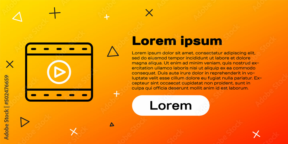 线播放视频图标隔离在黄色背景上。电影条形标志。彩色轮廓概念。Vecto