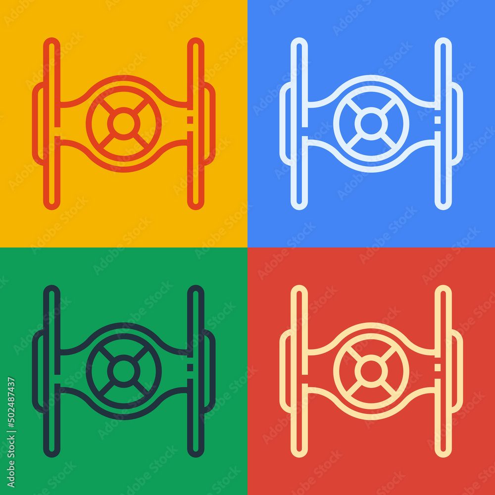 Pop art line Cosmic ship icon isolated on color background. Vector