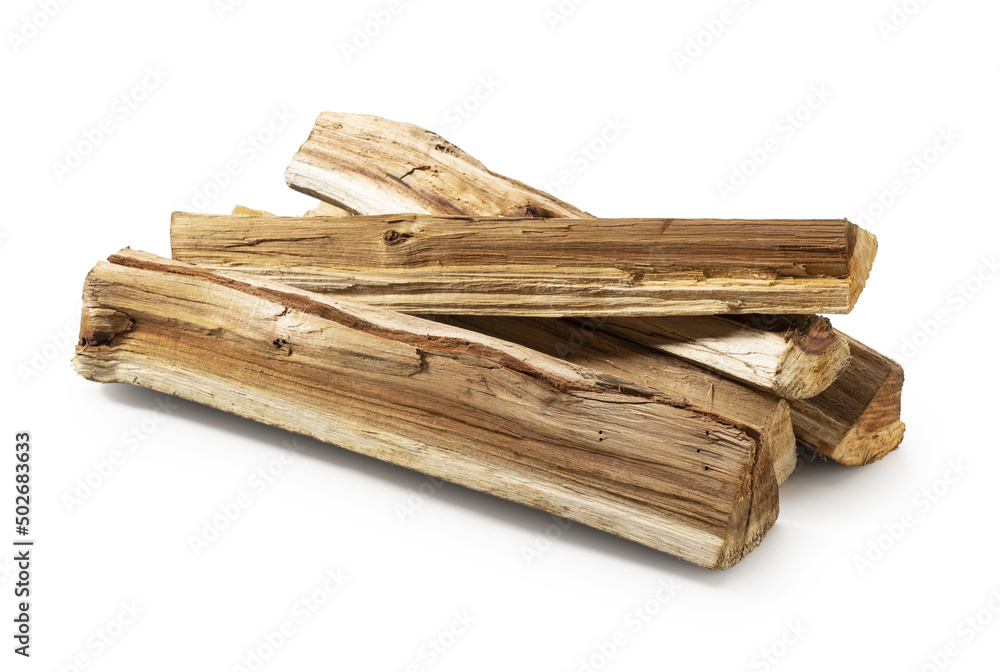 Firewood placed on white background