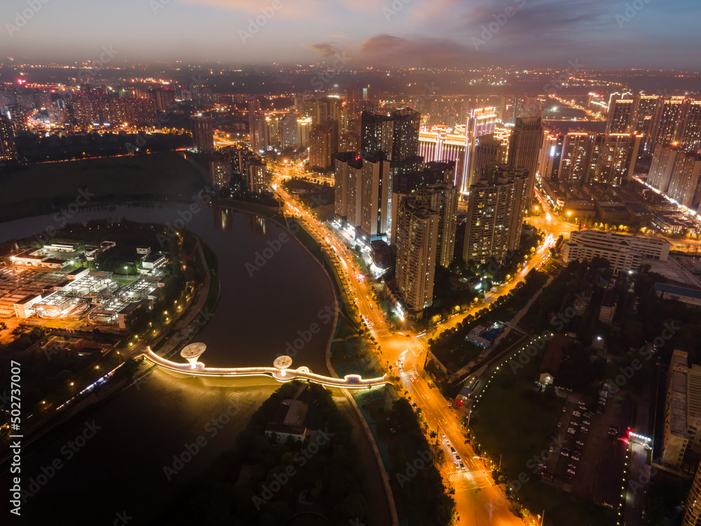 Aerial photography night view of modern buildings in Chengdu High-tech Zone