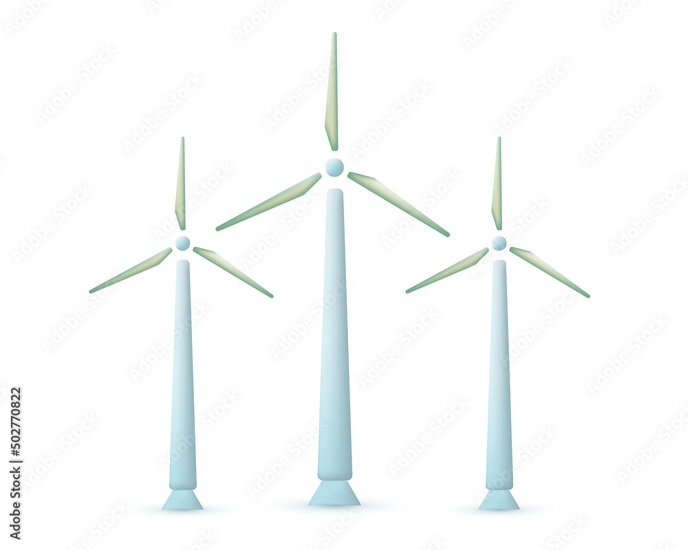 Eco energy. 3d wind turbines.  A symbol of environmentally friendly, renewable, sustainable and alte