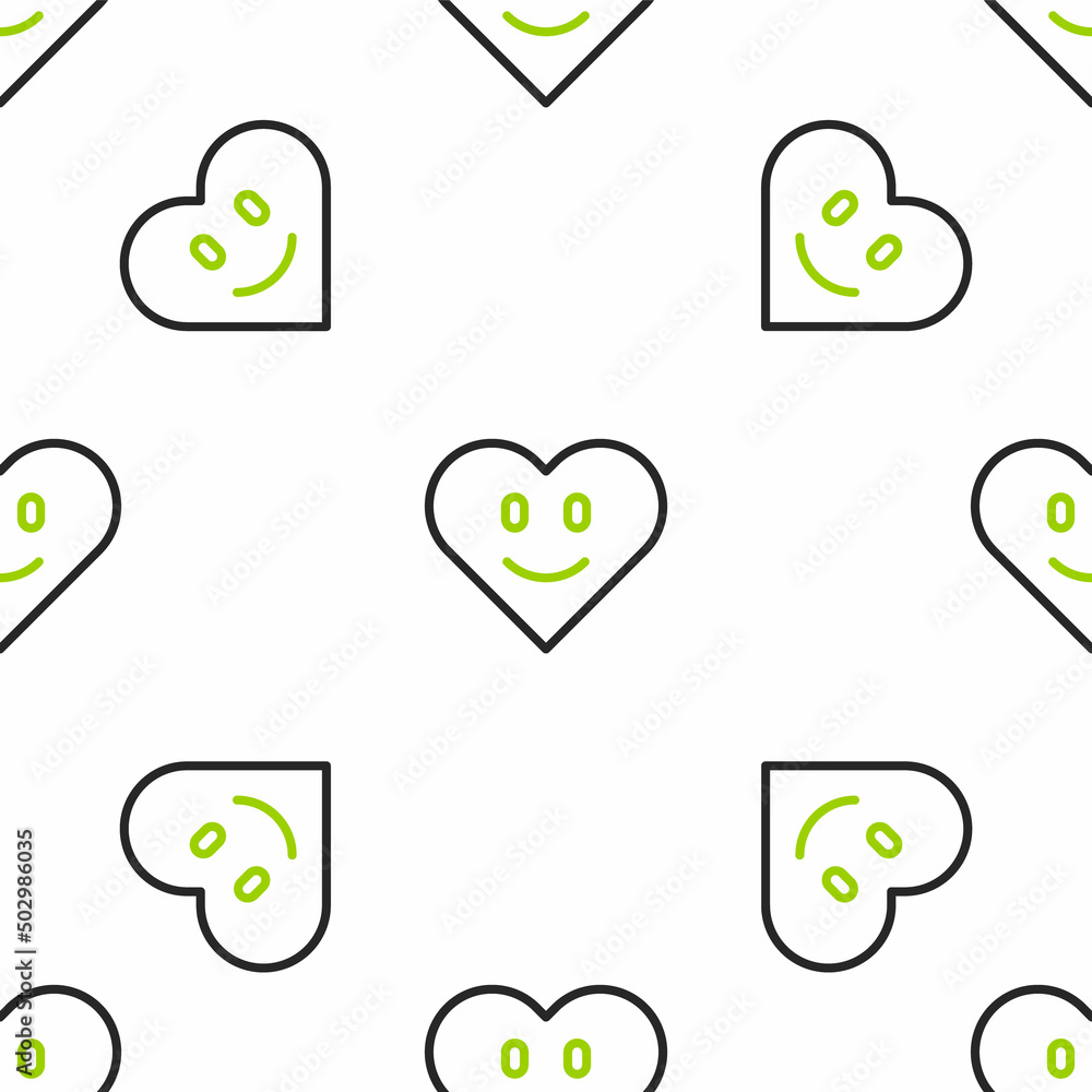 Line Heart icon isolated seamless pattern on white background. Romantic symbol linked, join, passion