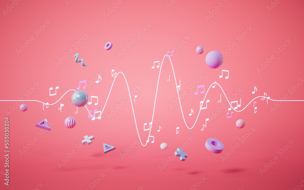 Music notes, musical tunes, 3d rendering.