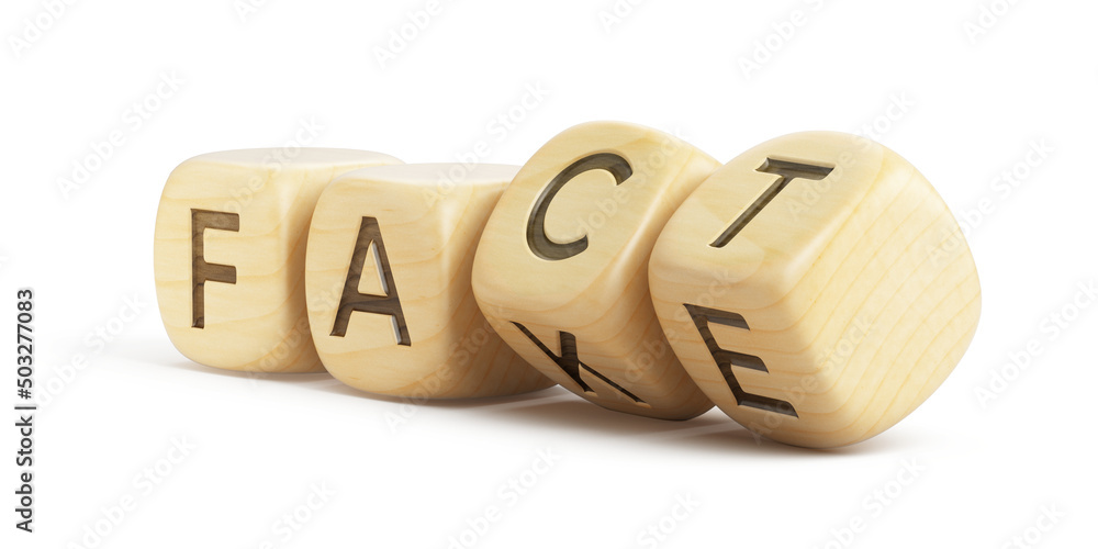 Wood cubes flip and change the word fact to word fake. Fact or Fake concept. 3d rendering