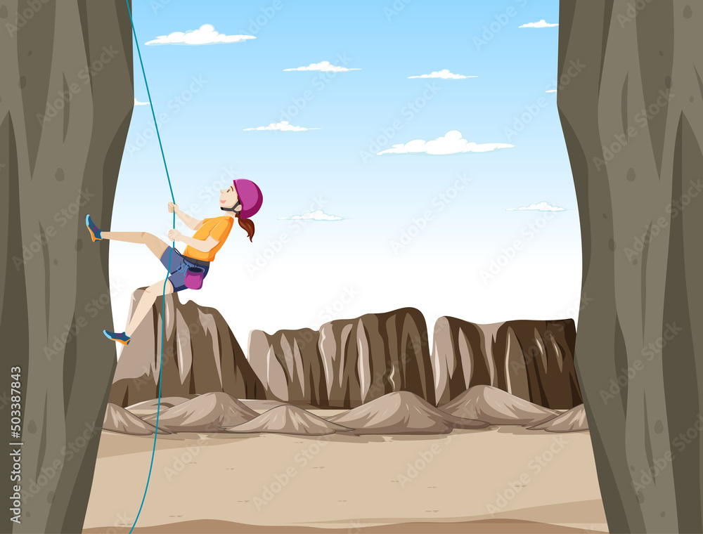 Outdoor scene with rock climber on cliff