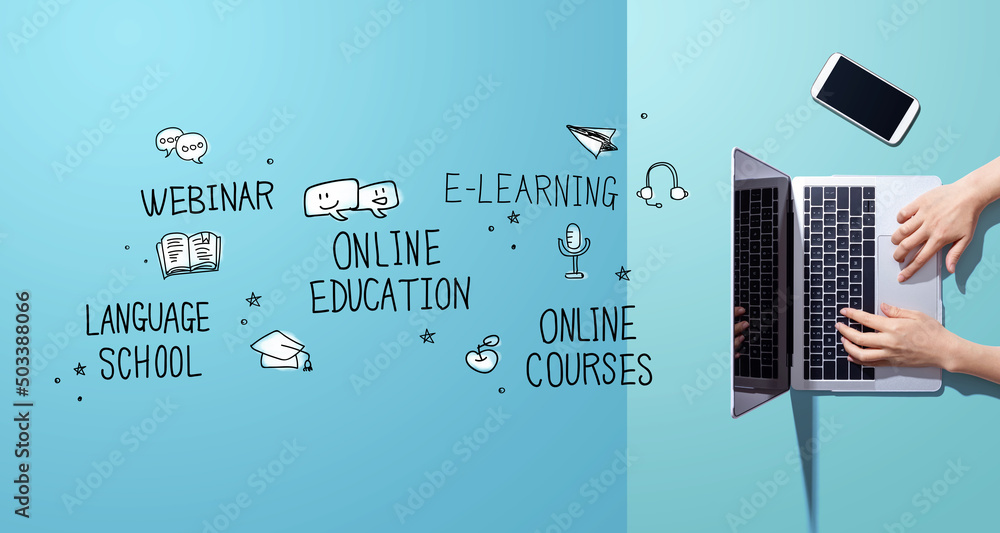 Online education theme with person working with a laptop