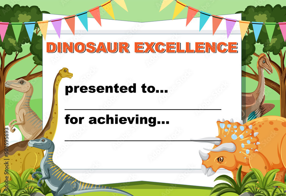 Dinosaur certificate template in cartoon style