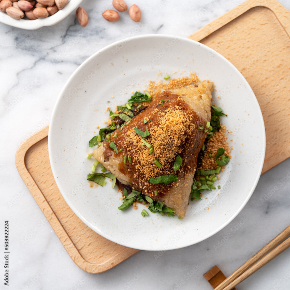 Vegetable zongzi. Vegetarian rice dumpling for Duanwu Dragon Boat Festival food.