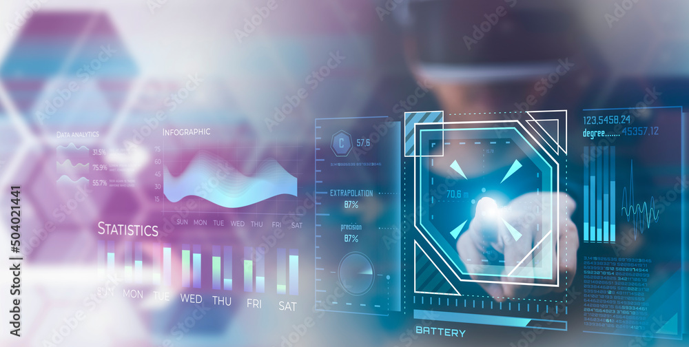 Hand touchscreen technology of Stock market or forex trading graph and candlestick chart suitable fo