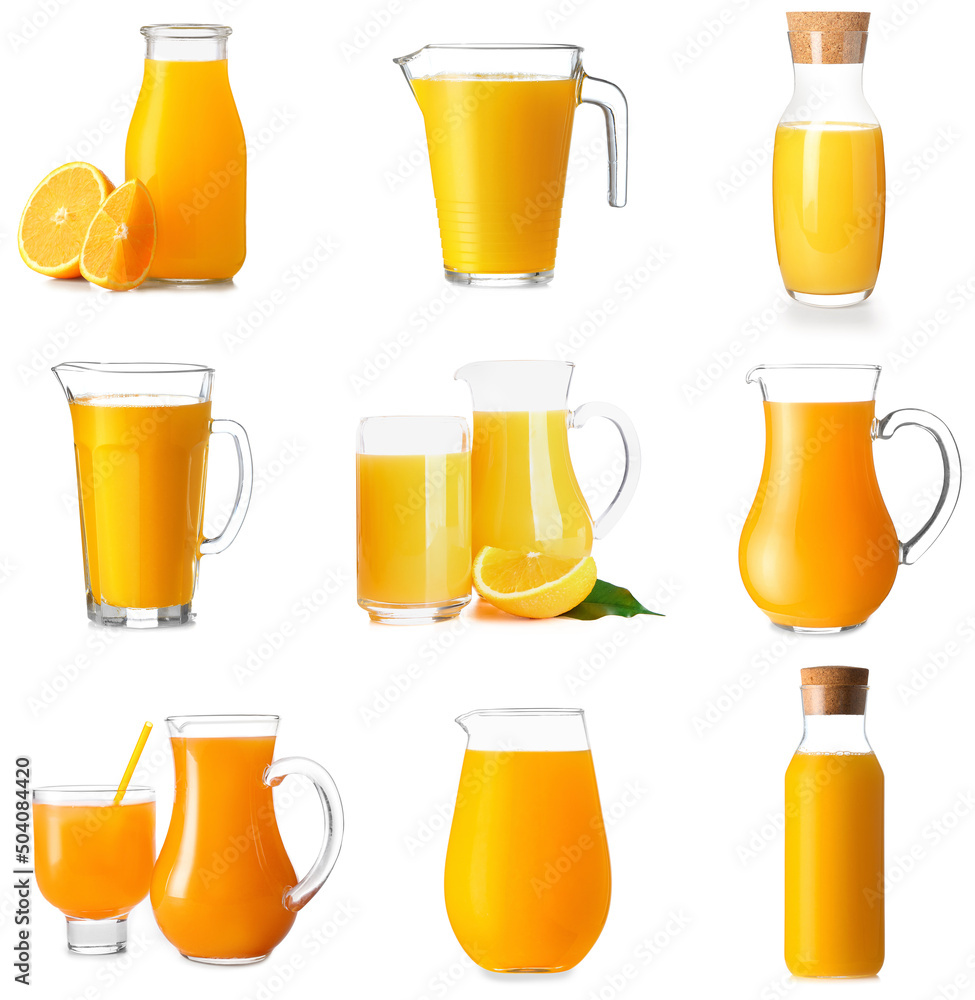 Glassware of fresh orange juice isolated on white