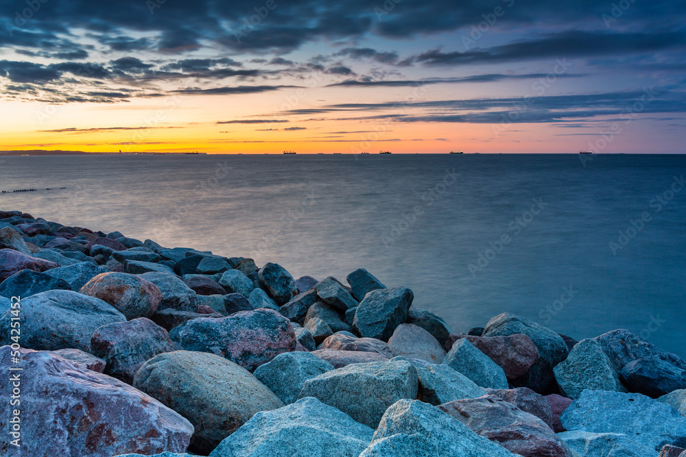 Sunset by the Baltic Sea in Gdansk. Poland