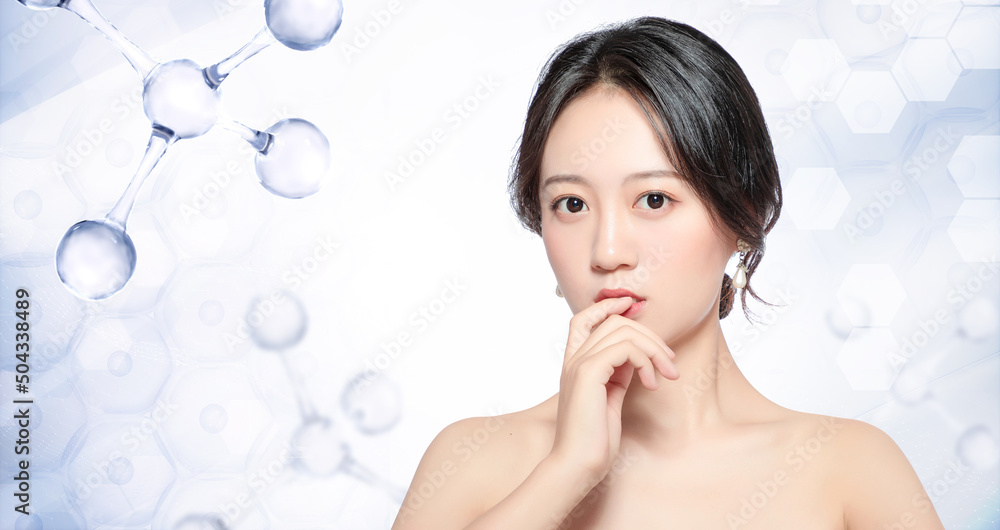 Asian beauty face closeup, medical beauty concept illustration