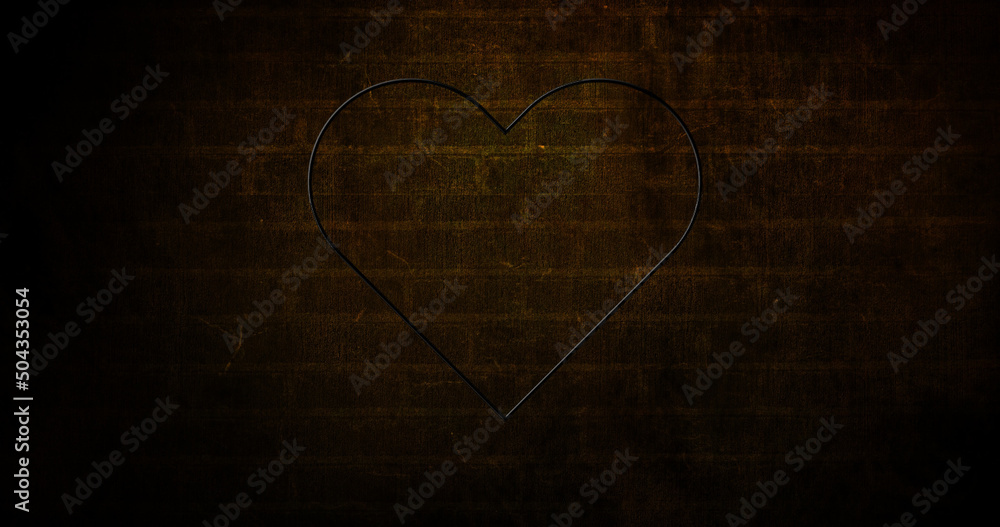 Image of glowing neon heart icon on brick wall