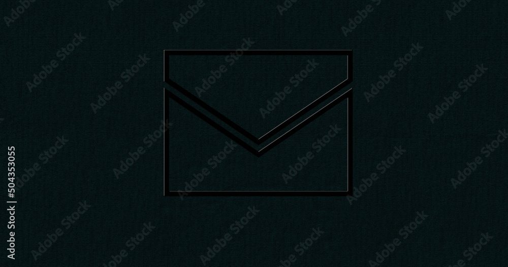 Image of glowing neon envelope icon on black background