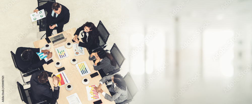 Business people group meeting shot from top view in office . Profession businesswomen, businessmen a