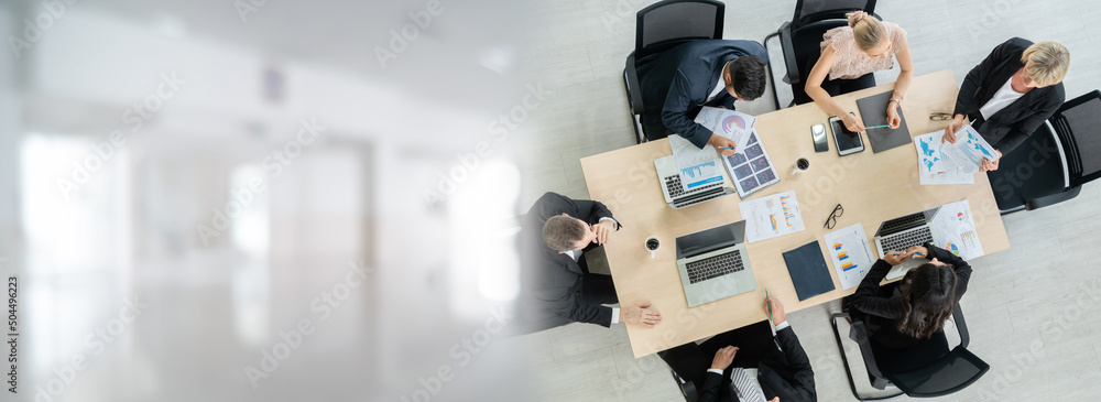 Business people group meeting shot from top widen view in office . Profession businesswomen, busines