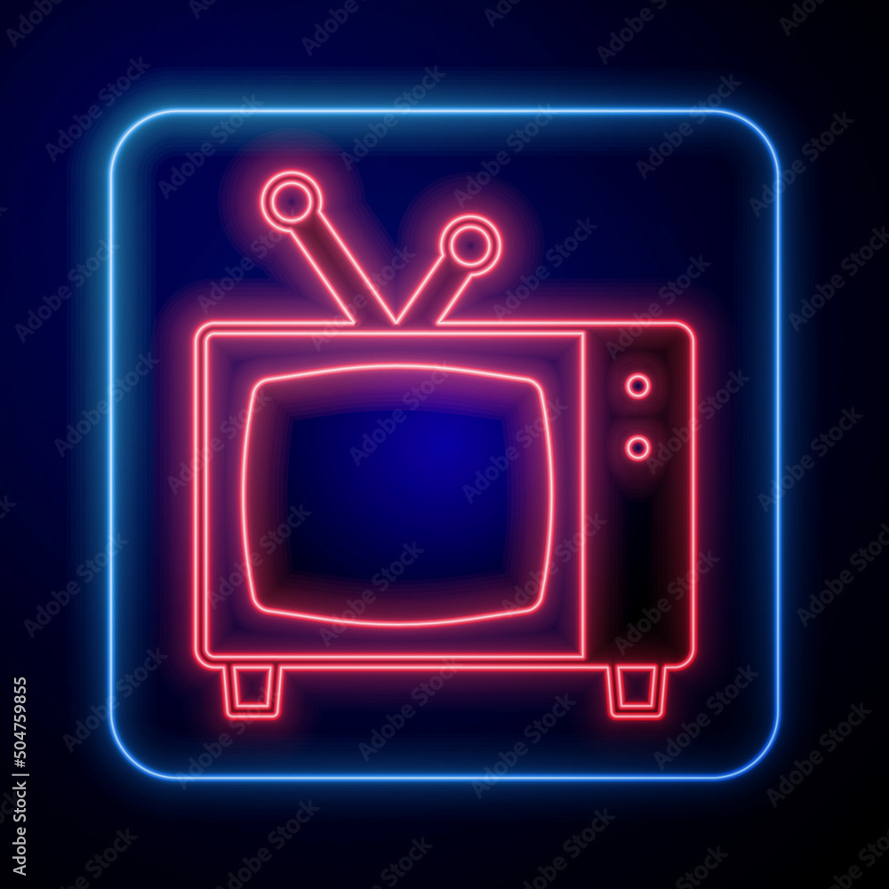 Glowing neon Retro tv icon isolated on black background. Television sign. Vector