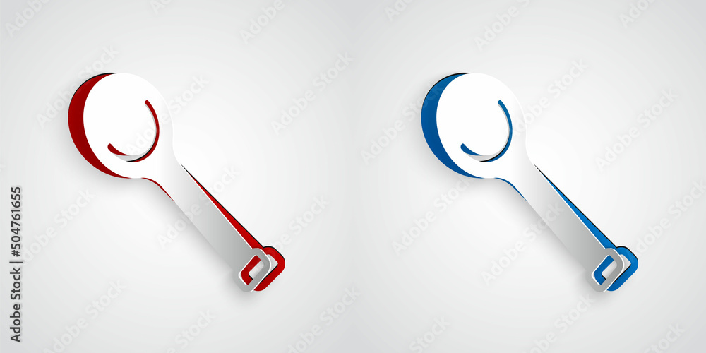 Paper cut Sauna ladle icon isolated on grey background. Paper art style. Vector