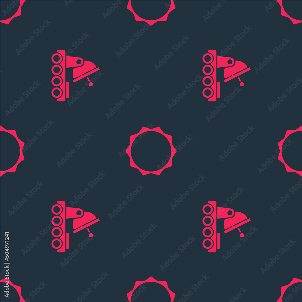 Set Mars rover and Sun on seamless pattern. Vector