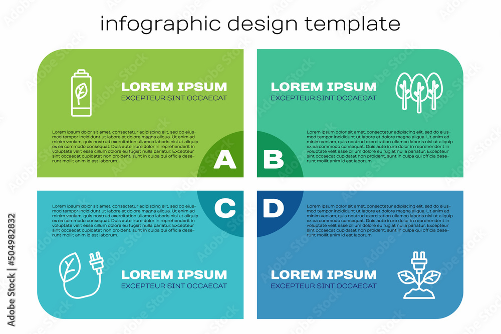 Set line节电插片、环保自然电池和Tree。商业信息图模板。