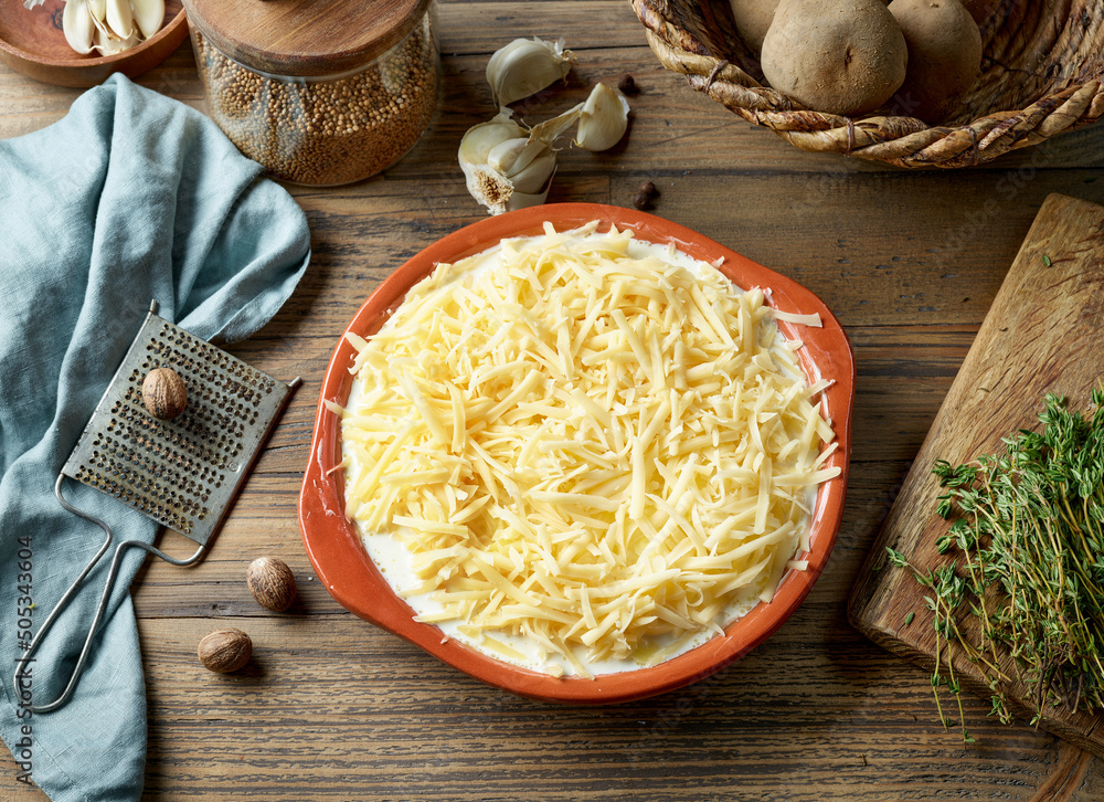 bowl of potato gratin with cheese