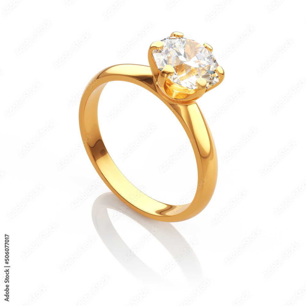 Blank gold jewelery ring with diamond isolated on white - 3d rendering.