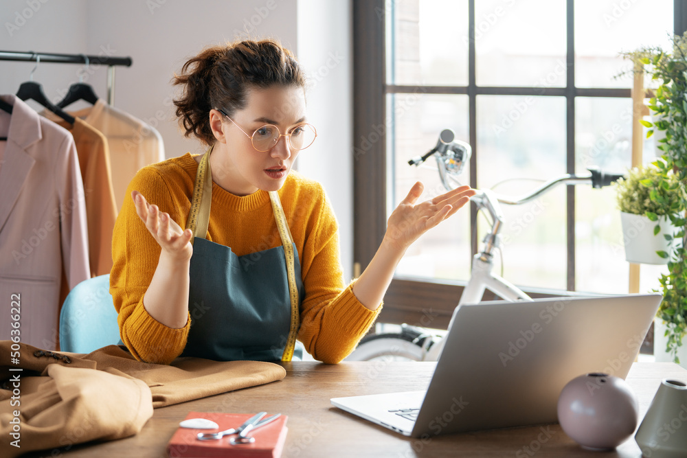 Woman is working at workshop