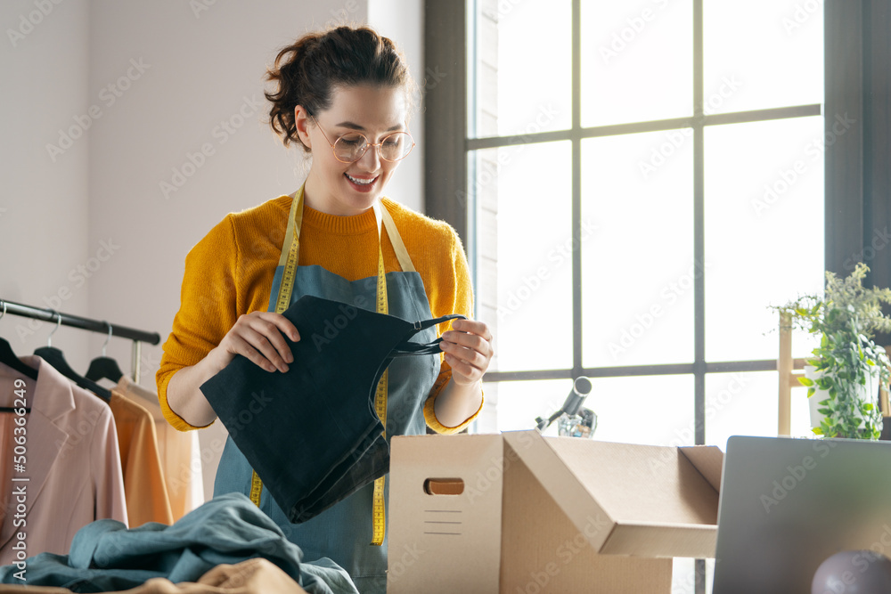 Woman is working at workshop