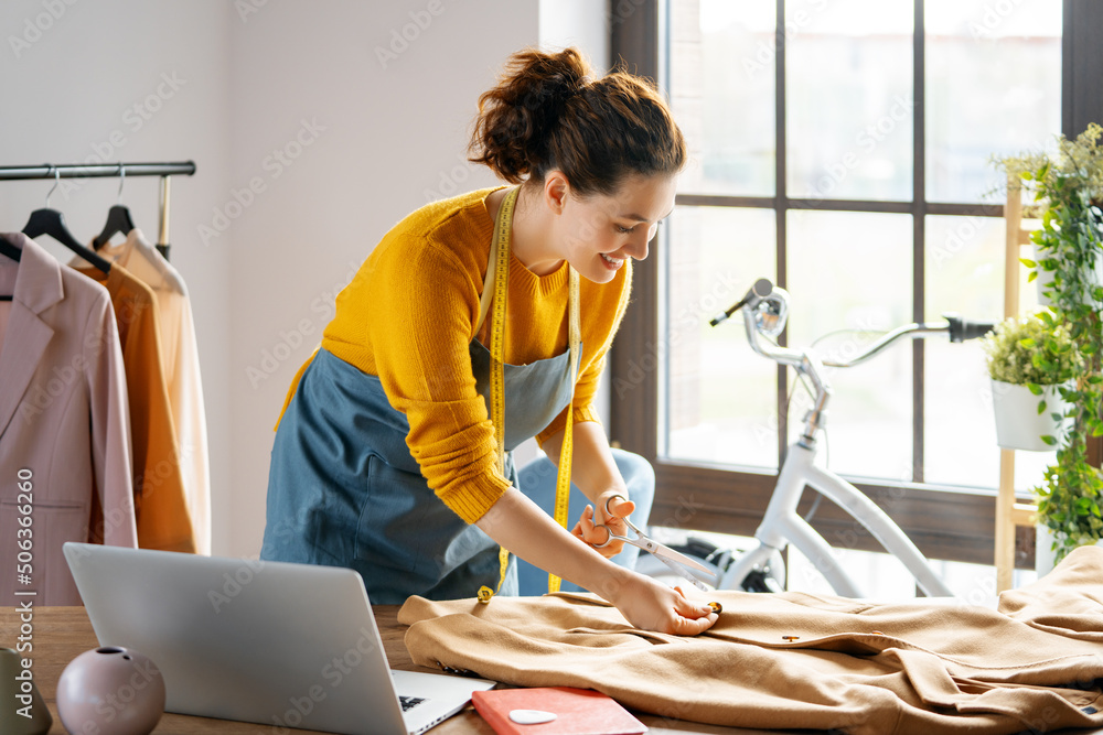 Woman is working at workshop