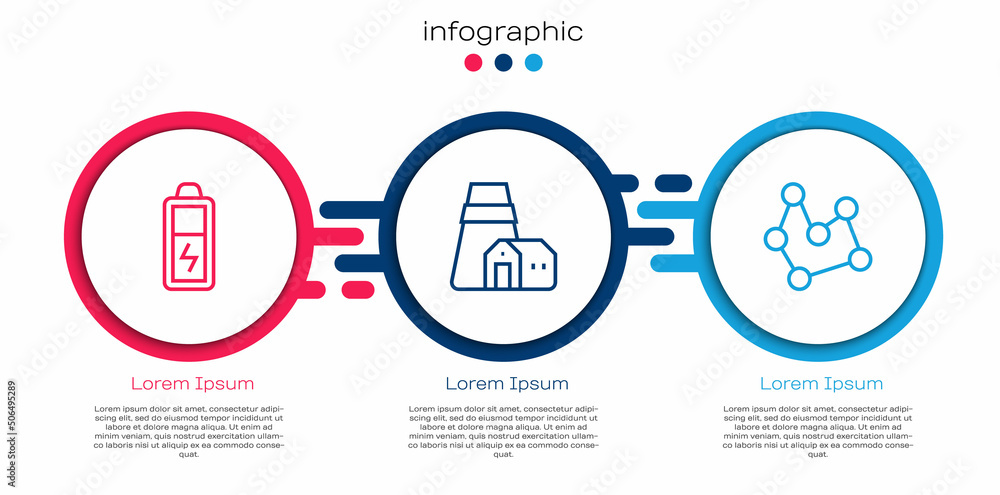 Set line Battery，Power station plant and Chemical formula。商业信息图模板。Vector