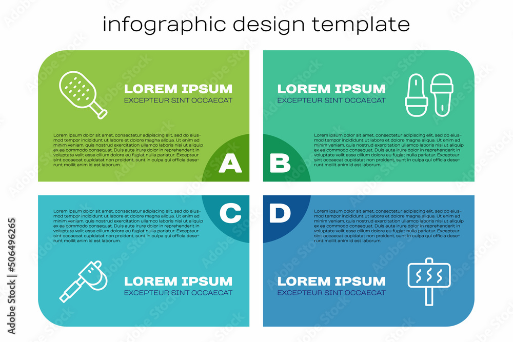 Set line Wooden axe, Sauna brush, and slippers. Business infographic template. Vector