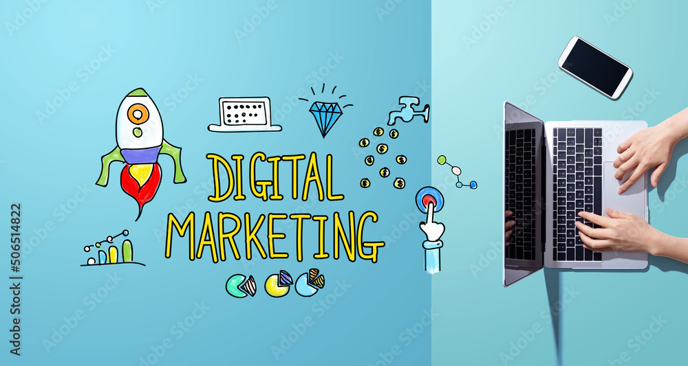 Digital marketing with person working with a laptop