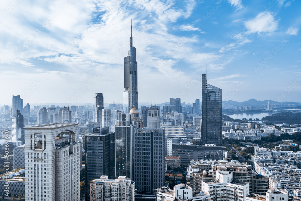 Scenery of Zifeng Tower and city skyline in Nanjing, Jiangsu, China