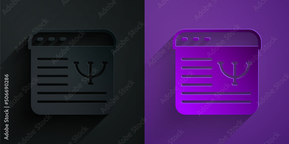 Paper cut Online psychological counseling distance icon isolated on black on purple background. Psyc