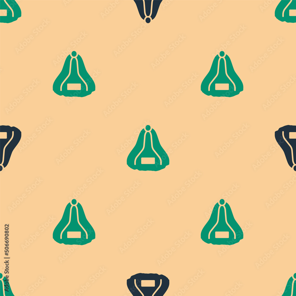 Green and black Sauna hat icon isolated seamless pattern on beige background. Vector