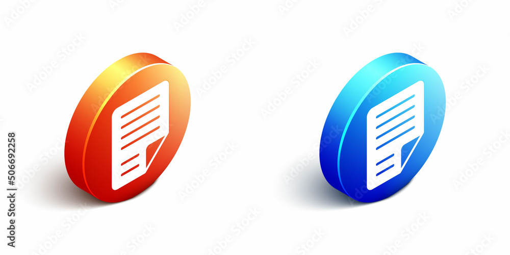 Isometric File document icon isolated on white background. Checklist icon. Business concept. Orange 